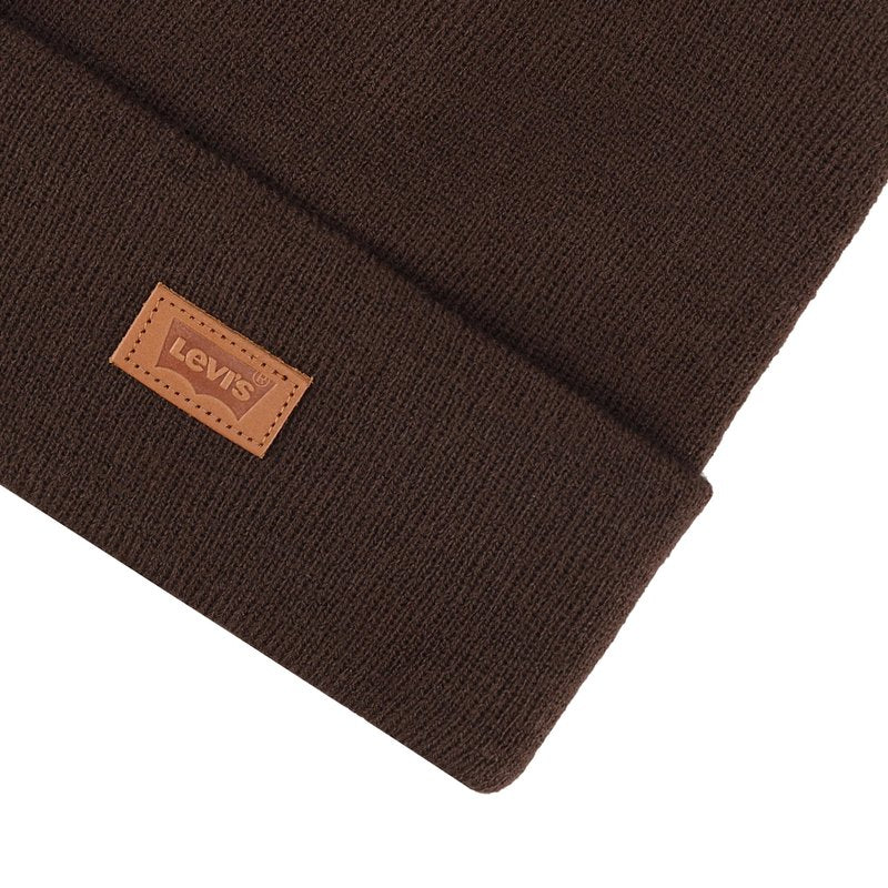 Levi's Men's Leather Batwing Logo Hero Beanie Hat, Chocolate, One Size