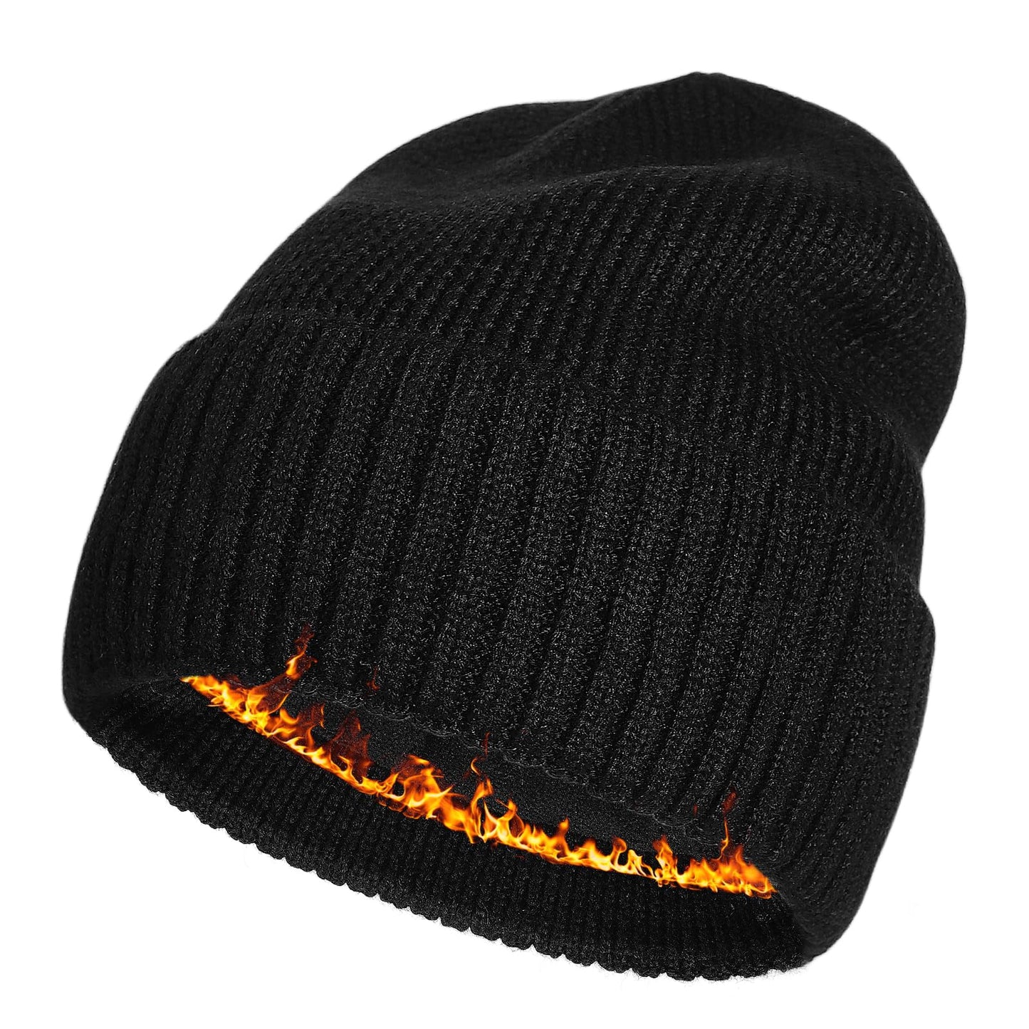 Plus Size Fleece Lined Beanie Hat - M/L/XL/XXL Merino Wool Beanie Hat for Men - Large Winter Hat Ski Skull Cap for Big Heads Black