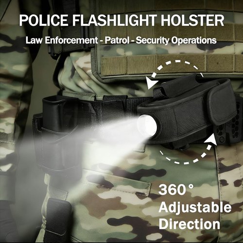 FandyFire Rechargeable Police Flashlight with Holster-1000 High Lumen LED Tactical Flashlights for Duty Belt, 3 Modes and Hidden C Port, Law Enforcement Gear Safety Accessories Gifts (Black)