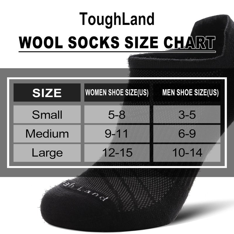 Tough Land Merino Wool Socks for Men & Women – 80% Merino Wool, No Show, Lightweight, Cushioned for Running, Hiking