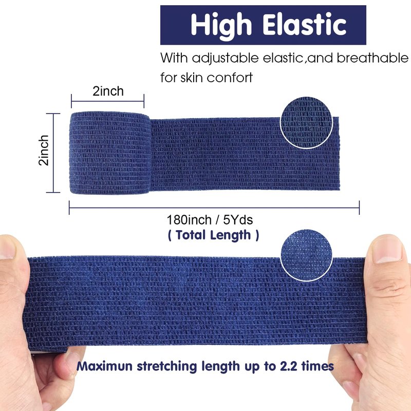 COMOmed Self Adherent Cohesive Bandage 2"x5 Yards First Aid Bandages Stretch Sport Athletic Wrap Vet Tape for Wrist Ankle Sprain and Swelling,Navy Blue(12 Rolls)