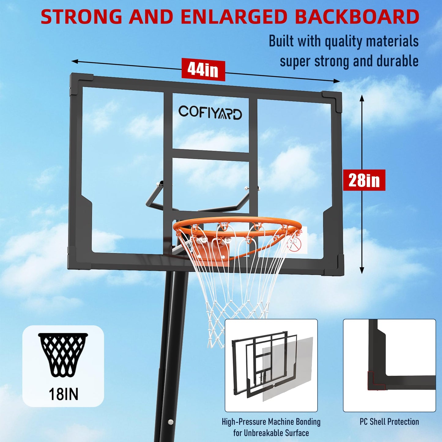 Cofiyard Basketball Hoop Outdoor with 44/48/54 Inch Shatterproof Backboard,10FT Height Portable Basketball Hoop with Sandbag, Adjustable Basketball Goal with Wheels 44 inch Multi