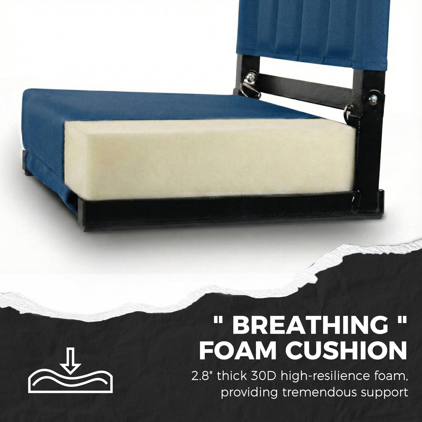SPORT BEATS Stadium Seats with Back Support Bleacher Chairs with Back and Cushion Thick Padded Bleacher Seats Includes Shoulder Strap Navy Blue 2pcs Standard