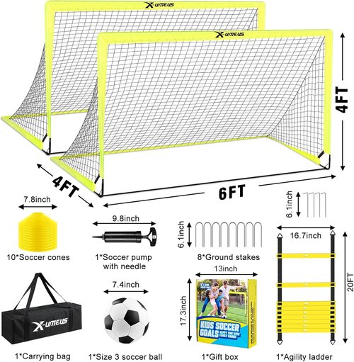 Kids Soccer Goals by [Brand Name] - Backyard Set of 2 | 4x3 ft & 6x4 ft Training Equipment with Soccer Ball & Cones