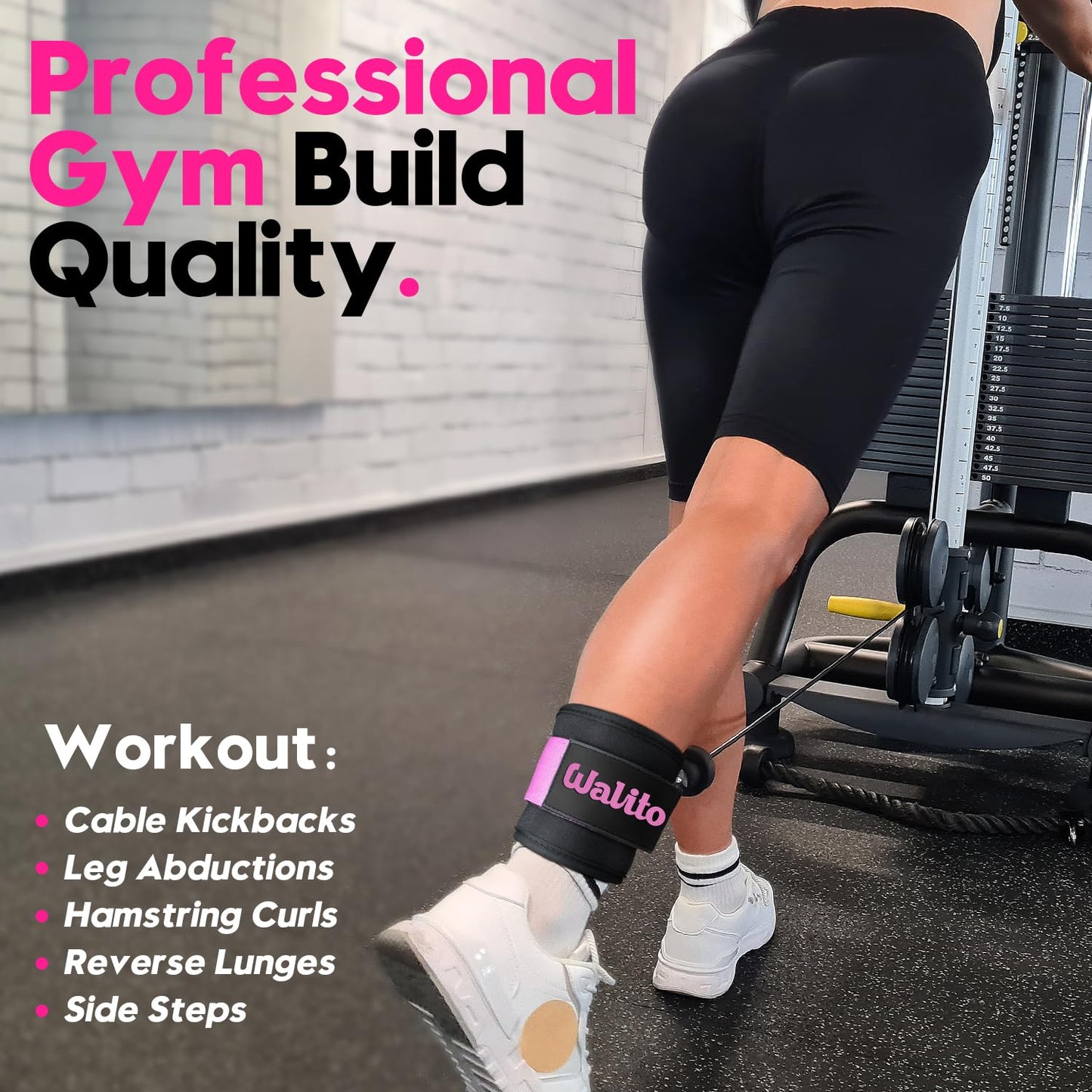 WALITO Ankle Resistance Bands with Cuffs, Ankle Bands for Working Out, Ankle Straps for Women, Exercise Bands for Legs and Butt, Booty Workout Equipment for Kickbacks Hip Fitness Training