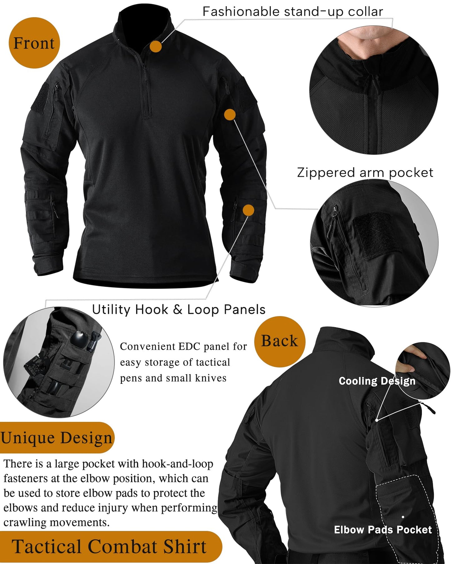 YKS JOOB Mens Tactical Uniform Suit Military Combat Shirt and Pants Set Durable Airsoft Gear for Paintball Hunting Black S