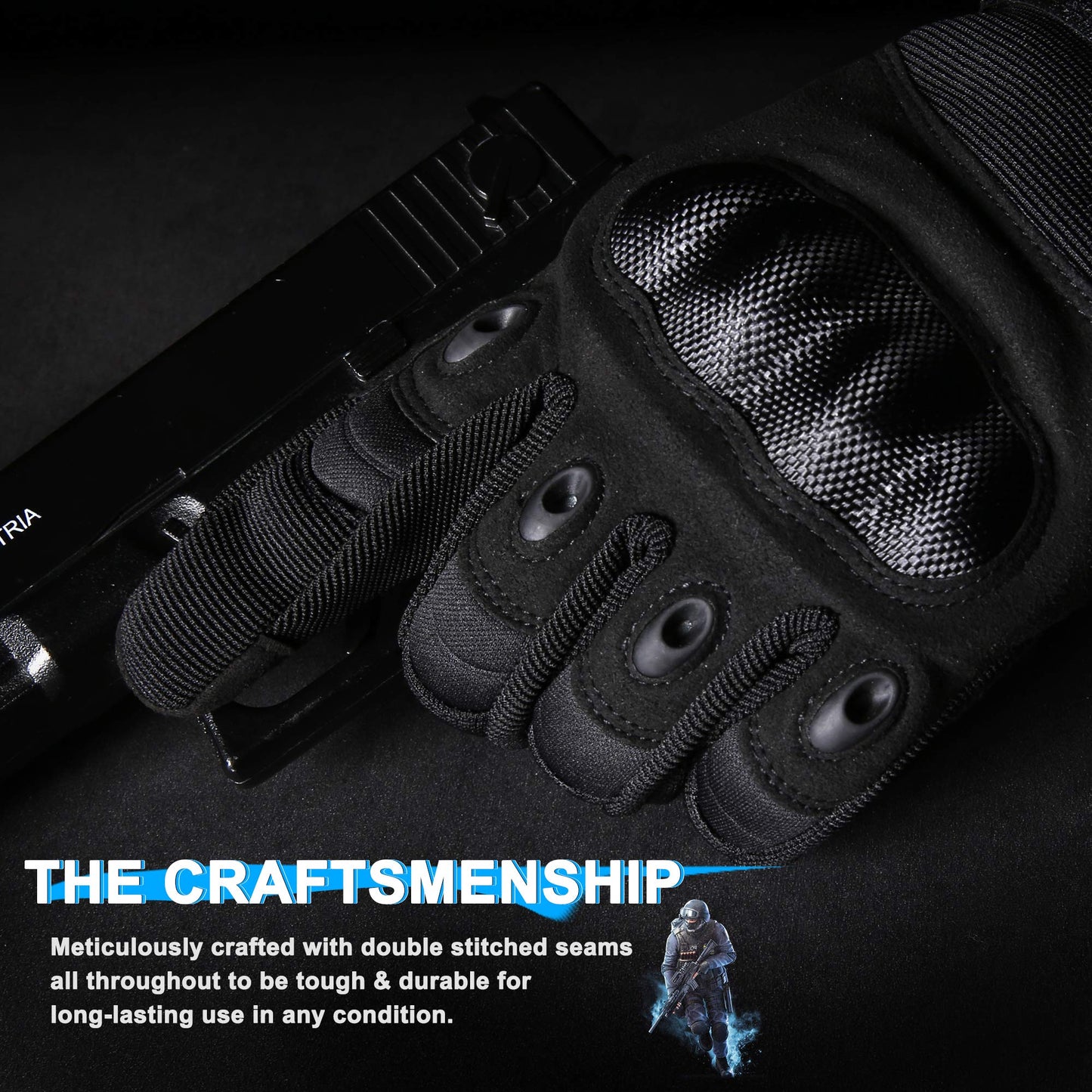 WTACTFUL Touchscreen Motorcycle Tactical Gloves for Men for Airsoft Paintball Cycling Motorbike MTB Bike ATV Hunting Hiking Riding Work Outdoor Sport Work Gloves Black Large