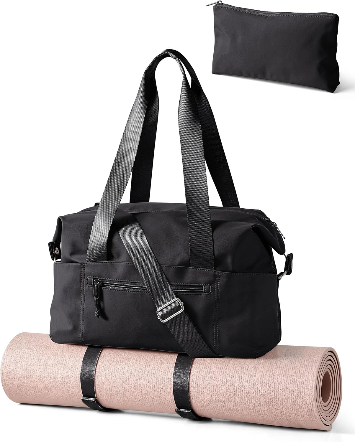 Smasrob Small Gym Bag - Yoga Mat Holder, Wet Pocket & Detachable Crossbody Strap | Black Duffle for Women