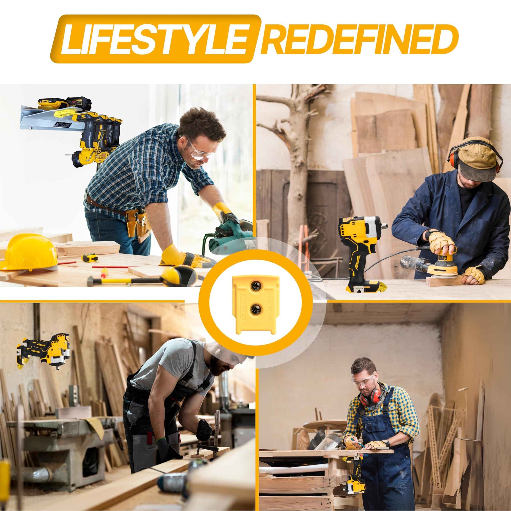 PERCH 6 Pack Tool Holder Wall Mount for DeWalt 20v/60v Cordless Tools - Snap Fit Drill Holder Wall Mount for DeWalt Tool Hanger with 12 Screws - Easy to Install, Screw in and Lock