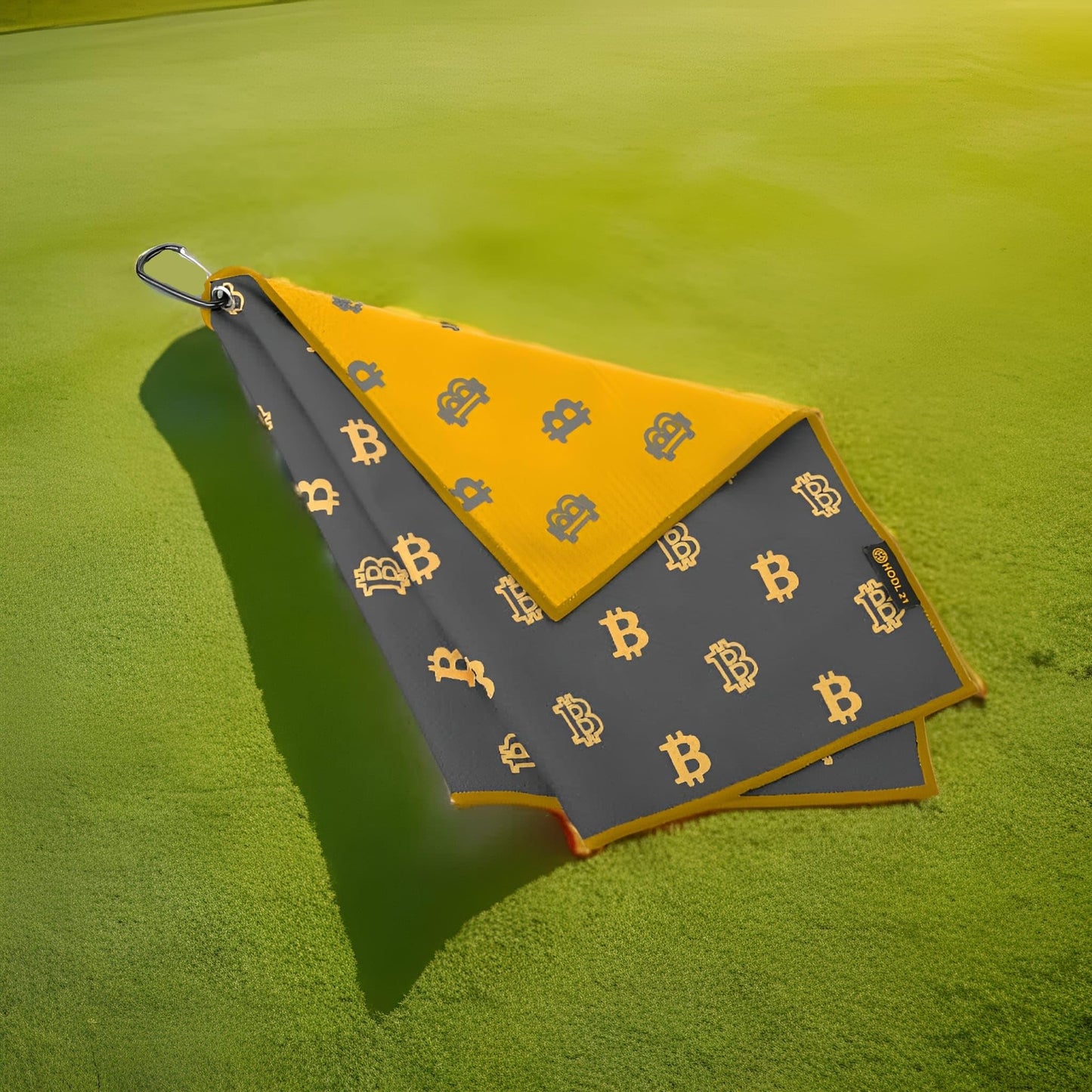 HODL 21 Golf Towel Bitcoin - Premium Towels Waffle Pattern with Two Sided Design - Heavy Duty Carabiner Clip to Secure to Golf Bags Golf Clubs and Ball Towel Accessories (Orange)