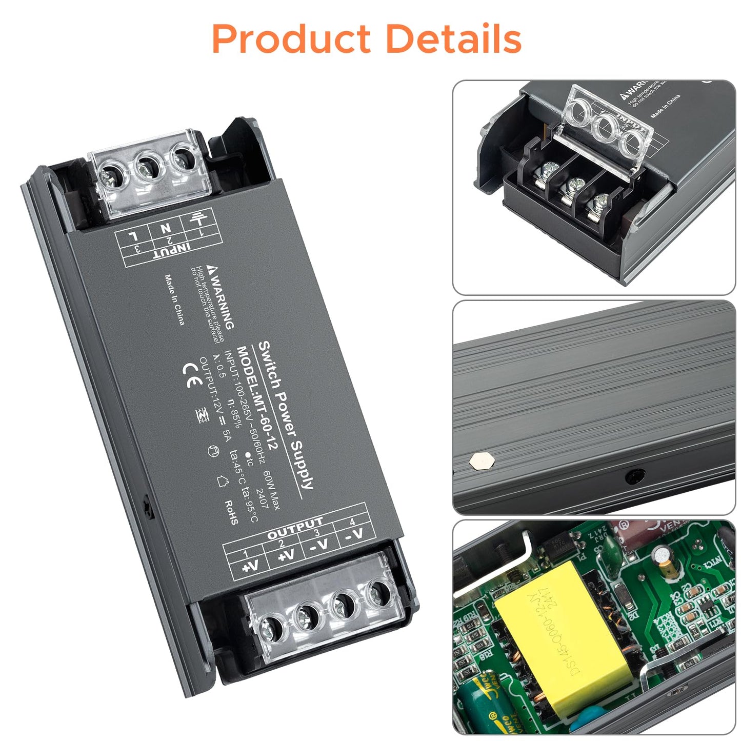 Karyoosi 12V 60W LED Driver, LED Power Supply 5A, Transformer AC 120V to DC 12V for Home Lighting, LED Lamps