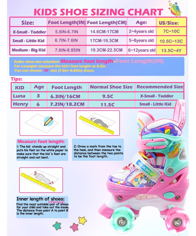 Rainbow Unicorn Kids Roller Skates for Girls Boys Toddler Ages 5-8,4-Pejiijar Adjustable Roller Shoes with Luminous Wheels for Birthday Xmas Gifts.