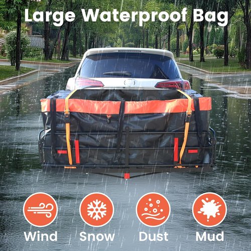 Hitch Cargo Carrier - 60"x24"x14.4" Folding Rear Luggage Rack | 510 lbs Capacity with Waterproof Bag & Straps