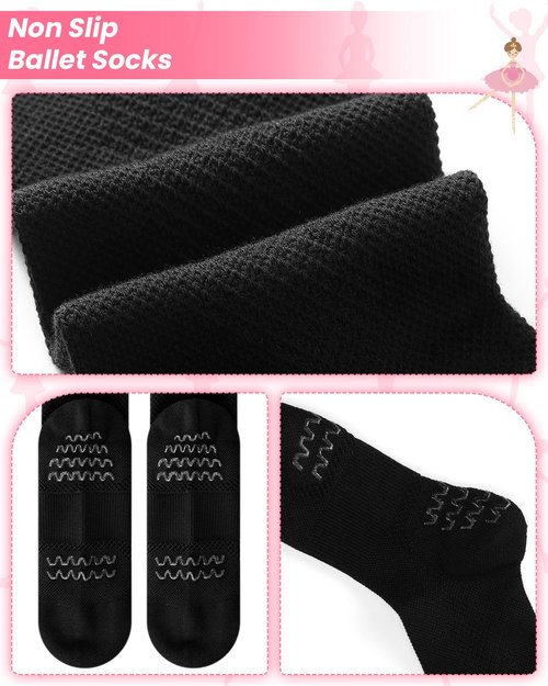 Twistover 4 Pairs Dance Non Slip Socks for Dancer Women Girls Ballet Dancing Socks with Spin Spot Compression Ankle Stockings(Black,Large)
