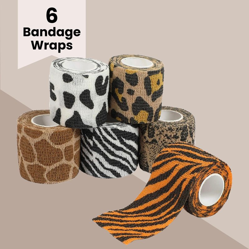 Zodaca Vet Wrap Rolls - Pet & Dog First Aid Tape - Self-Adherent Support Bandage Wrap - Animal Print Bandages - 6 Rolls, 2 in x 15 ft