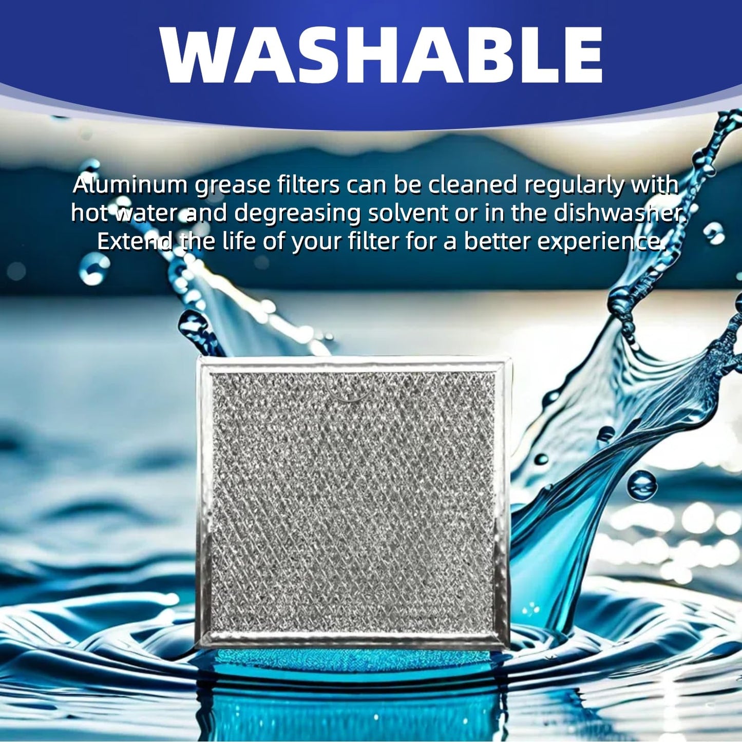 WZKO WB02X11534 Filter Replacement For G.E Microwave Oven Aluminum Grease Filter 6-3/8 x 6-3/4 x 3/32 In 2-Pack