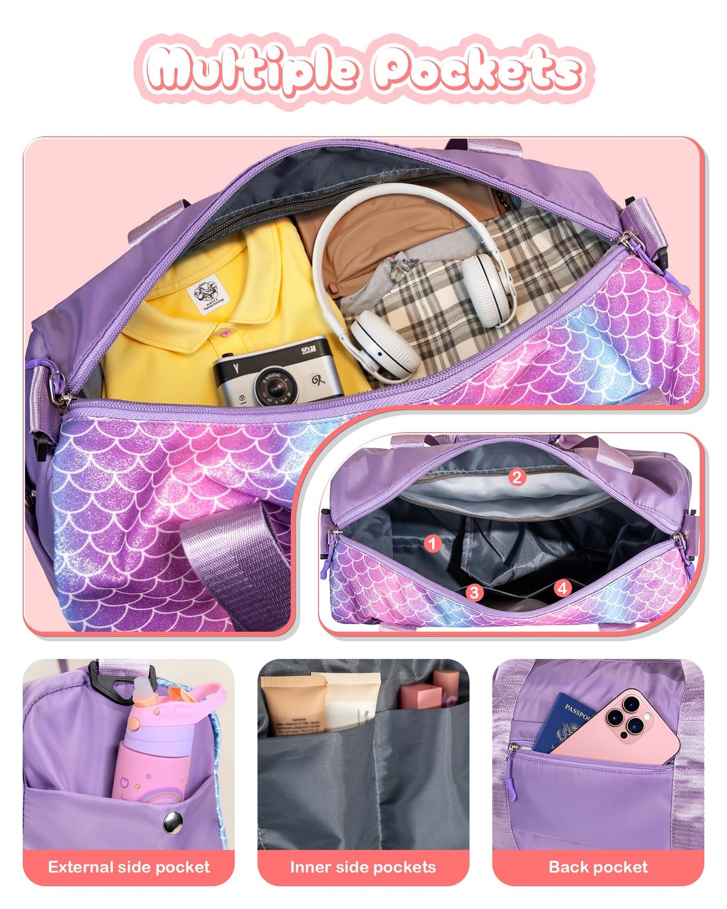 Vogewood Graduation Gifts for Kids-Girl Gym Bag with Shoe Compartment, Kid Personalized Weekender Overnight Bags, Initial Travel Tote with Makeup Pouch, Easter Gift 5 6 7 8 9 10 Year Old (Letter N)