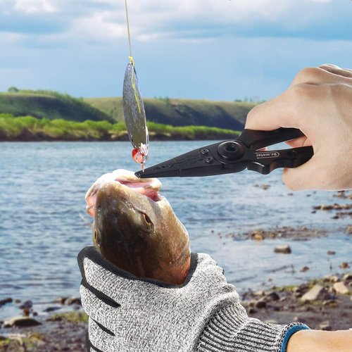 Dr.meter Aluminum Fishing Pliers - Saltwater Resistant Gear with Tungsten Carbide Cutters | Includes Gripper & Gloves