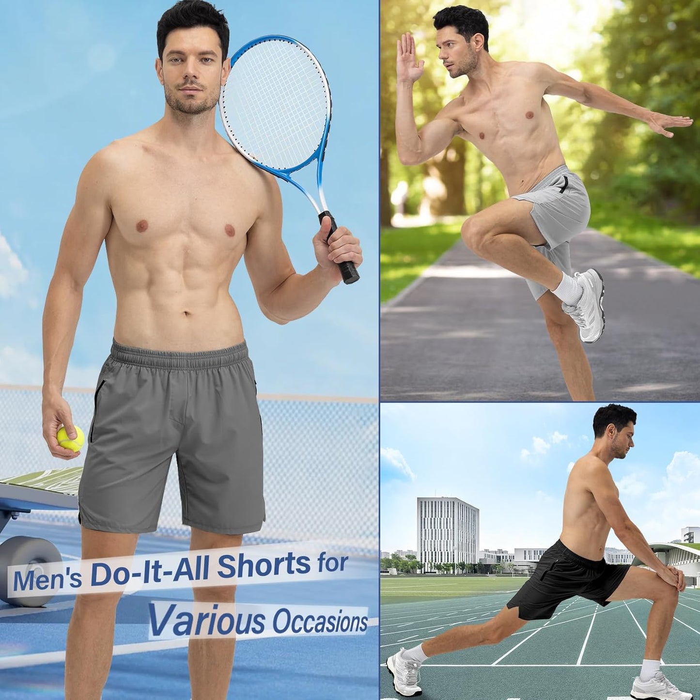 Skiennix Men's Athletic Running Shorts - Quick Dry Gym Workout | 3-Pack with Zipper Pockets & Drawstring