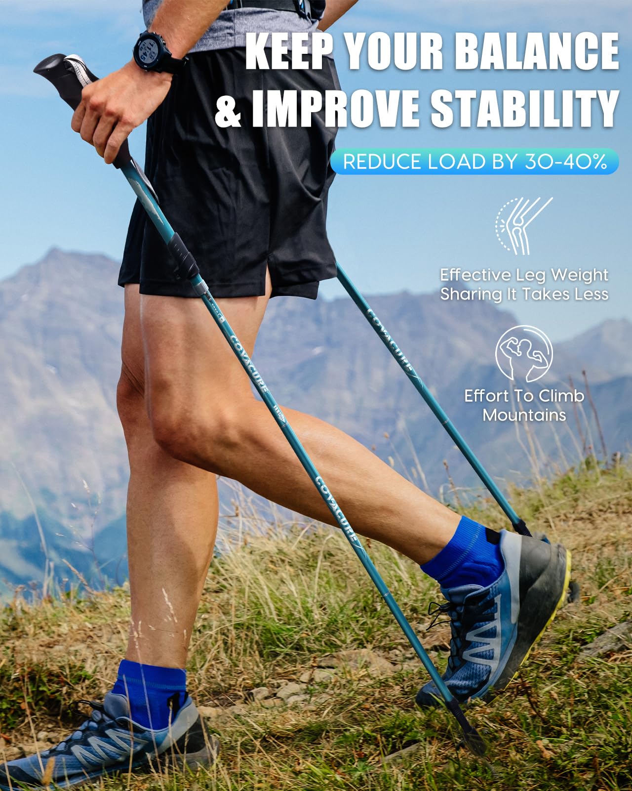 Covacure Hiking Poles Collapsible Trekking Poles - Aluminum Alloy 7075 Walking Sticks with Telescopic & Foldable Tri-fold Design Hiking Gear for Women Men, Camping, Climbing