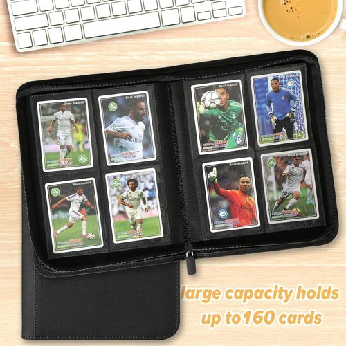GERMUN Trading Card Binder - Premium 4 Pocket Holder for 160 Cards | Double-Sided Album in Black