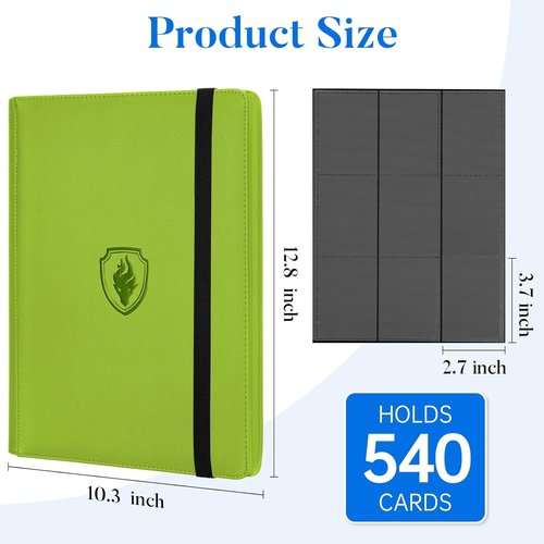 Fabmaker Premium 9 Pocket Card Binder - Sturdy Collection Album for 540 Cards | Green PU Cover