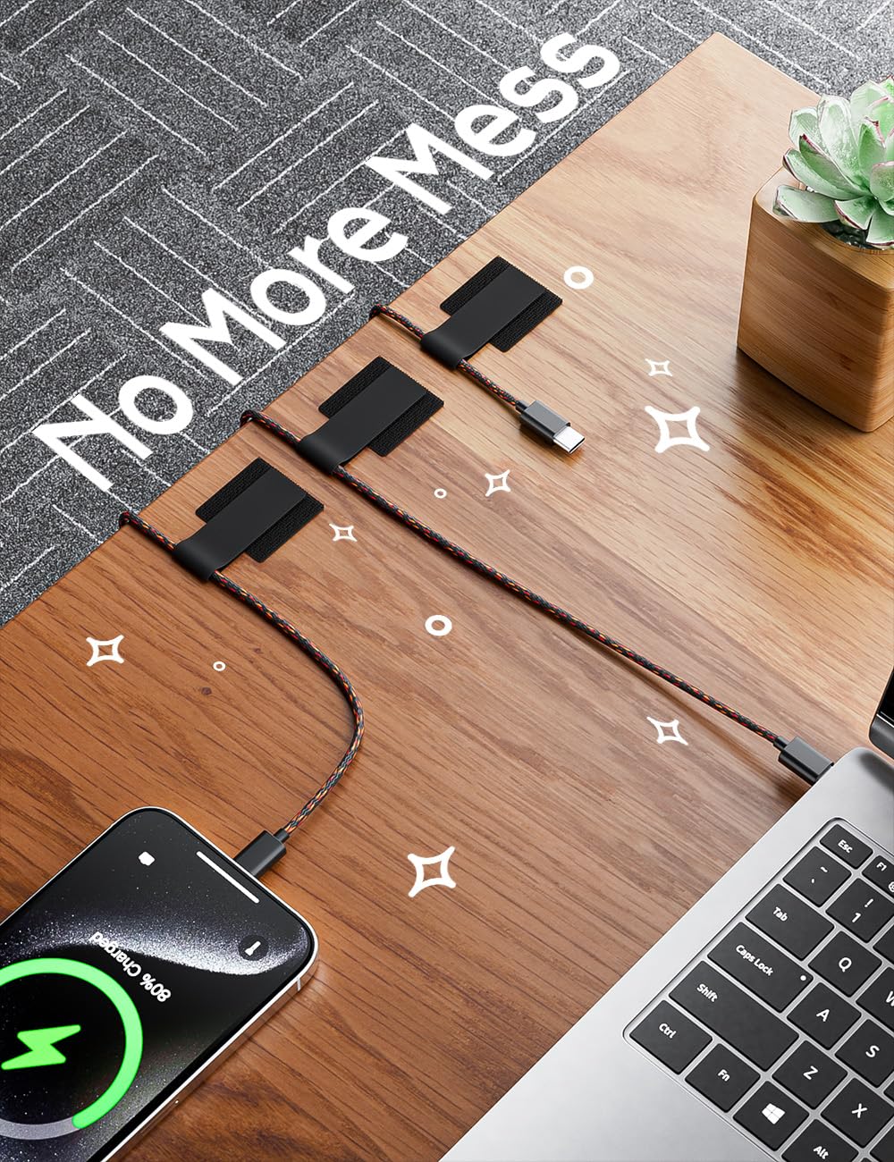 100pcs Hook and Loop Cable Ties, gliship Adhesive Wire Management, Adjustable Cable Straps Cord Wrappers Keeper Cord Holder, Sticky-back Cord Organizer for Kitchen Appliances at Office, Home - Black