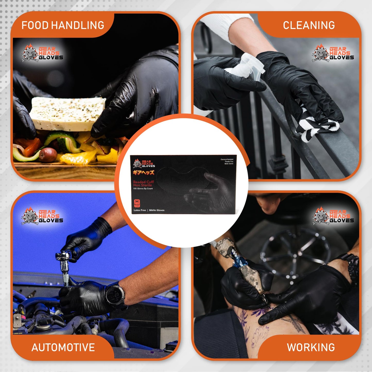 GEARHEADS Black Nitrile Disposable Gloves - 5 Mil Thickness, Chemical, and Food Safe, Latex-Free, Powder-Free, Textured Fingertips, Ideal for Mechanics, Cleaning, Food Prep (Large (Pack of 100))