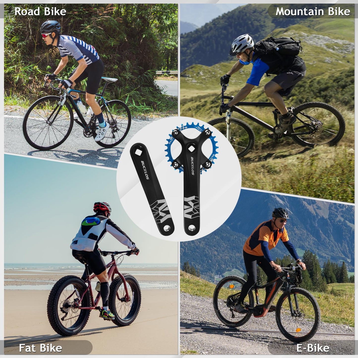 BUCKLOS 104 BCD 30T Mountain Bike Single Speed Crankset，170mm Square Taper Crankset with Narrow Wide Teeth Round Chainring（Six Color）,Bicycle Crank Arm Set