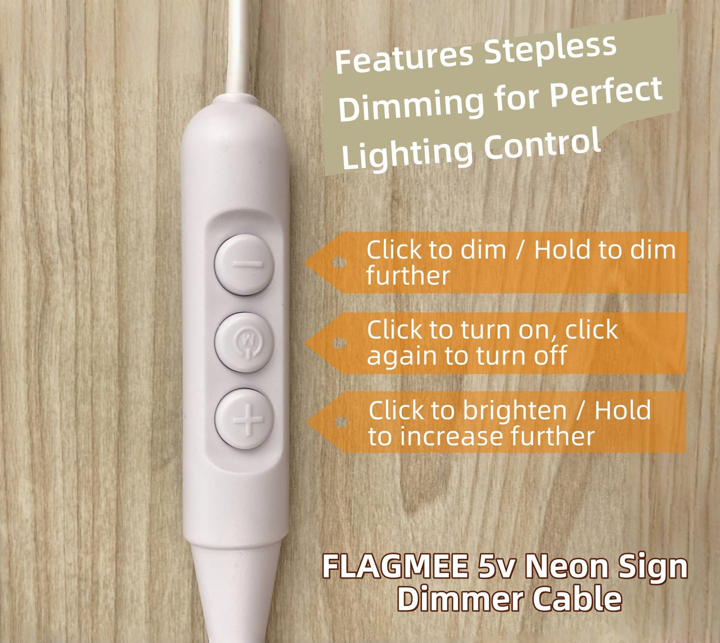 FLAGMEE Neon Light Dimmer Switch USB Adapter for 5V LED Neon Signs - Adjustable Brightness Controller, 1.5M Power Cord, Solve Non-Dimmable Lights