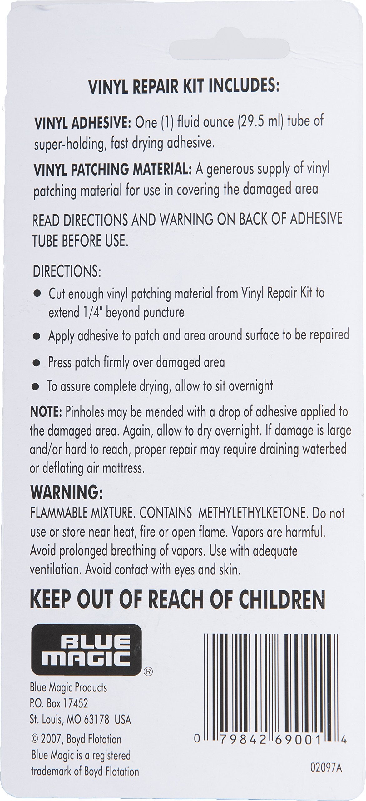 Blue Magic Waterbed/Air Mattress Vinyl Repair Kit: Fast Drying Adhesive and Patches, 2 Pack