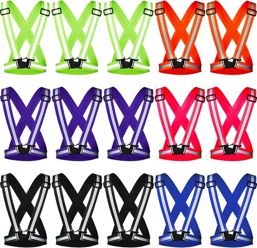 Macarrie 15 Pcs Reflective Running Vests - Adjustable Safety Gear for Night Walking | High Visibility