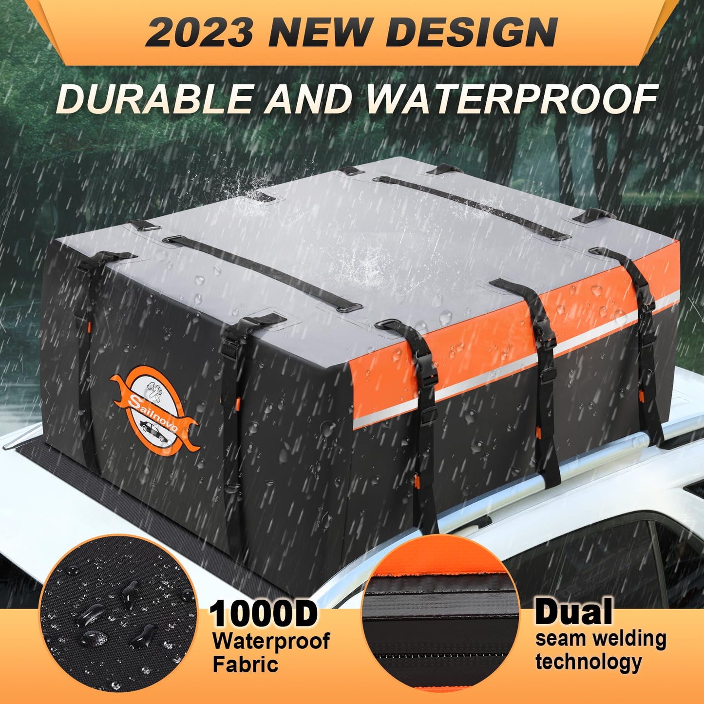 Sailnovo Rooftop Cargo Carrier Bag 20 Cubic, 1000D PVC Waterproof Vehicle Soft-Shell Carrier for Cars with/Without Roof Rack, Car Roof Storage Includes Anti-Slip Mat,10 Reinforced Straps, 6 Door Hooks