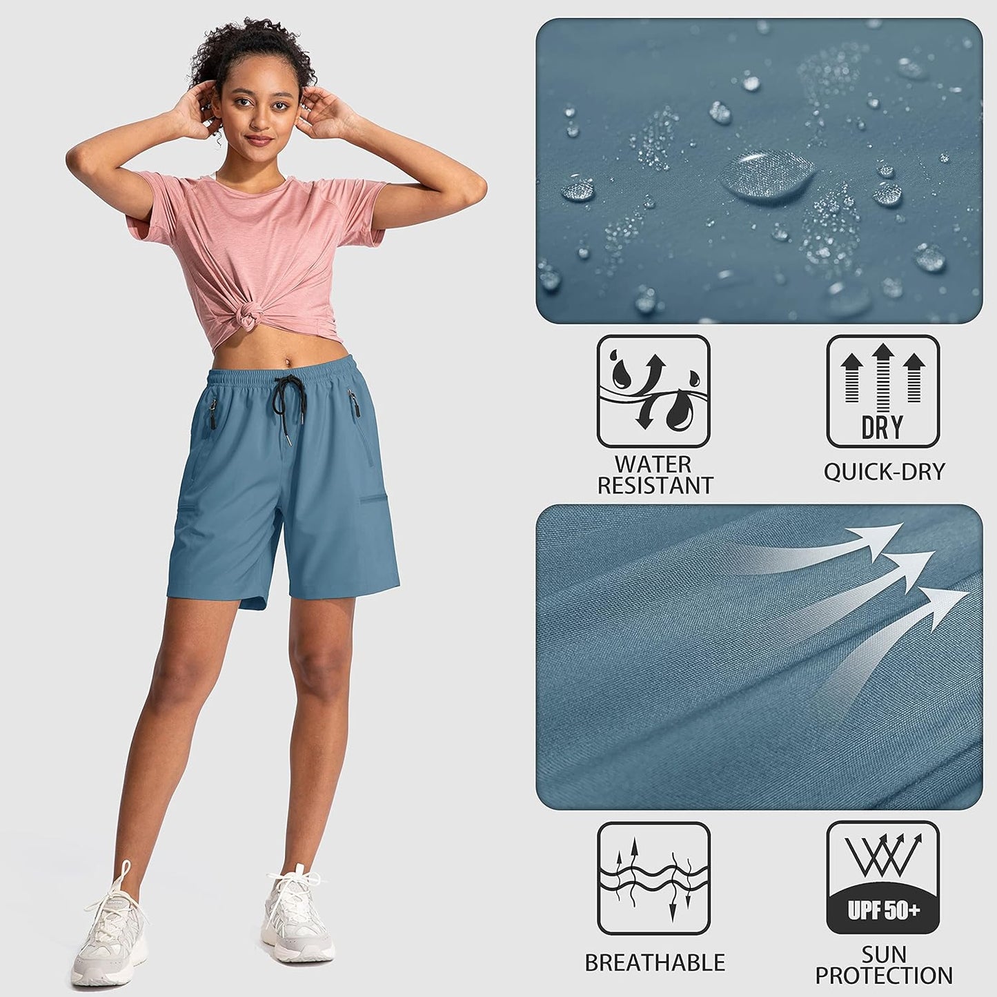 SANTINY Women's Hiking Cargo Shorts - Quick Dry Lightweight Design | Available in 5'', 7'', 9'' Sizes