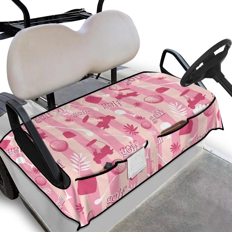 Biyejit Pink Golf Cart Seat Covers with 4 Front Pockets Non-Slip Golf Cart Seat Blanket Golf Cart Decorations with Holes Club Car Seat Covers for 2 Person Seats