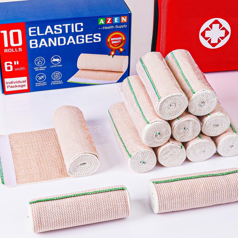 AZEN Premium 10 Pack Elastic Bandage Wrap 6 Inch, Compression Wrap Bandage for Legs, Lymphedema Wraps for Legs, Ankle, Knee, Tummy