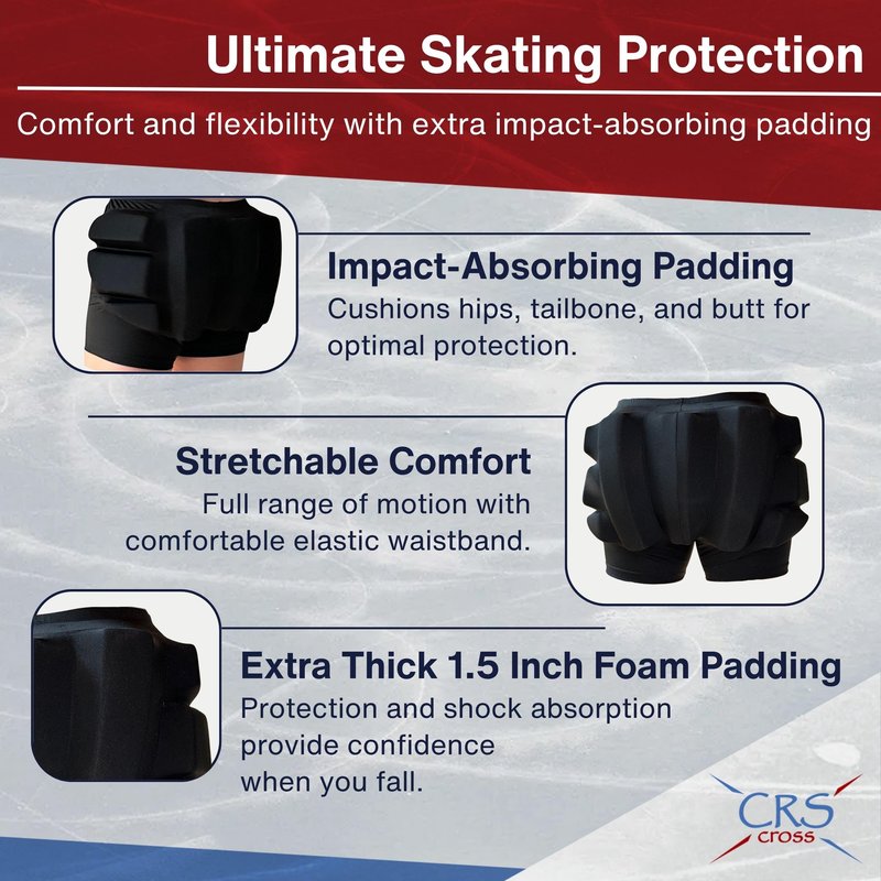 CRS Cross Extra Thick Padded Figure Skating Shorts. Double Thickness Crash Pad Pants for Roller, Inline, Ice Skating. Fall Impact Protection for Butt, Hips, and Tailbone (1.5 inch, Ladies Medium)