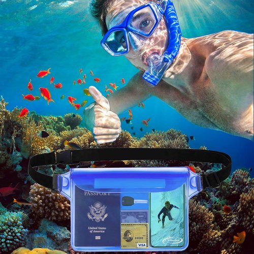 AiRunTech Waterproof Pouch - 2 Pack Waist Strap Beach Accessories | Keep Your Phone Safe & Dry for Boating, Swimming, Snorkeling, Kayaking, Pool & Water Parks
