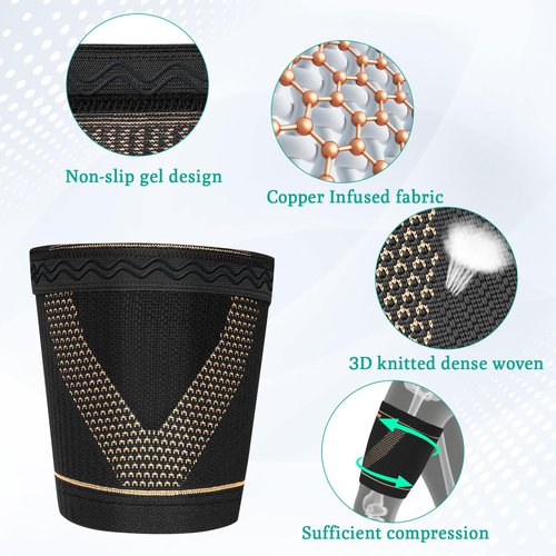 Hamstring Compression Sleeve (Pair) – Copper Thigh Support for Women & Men Relieve Groin Pull (Black, Medium)