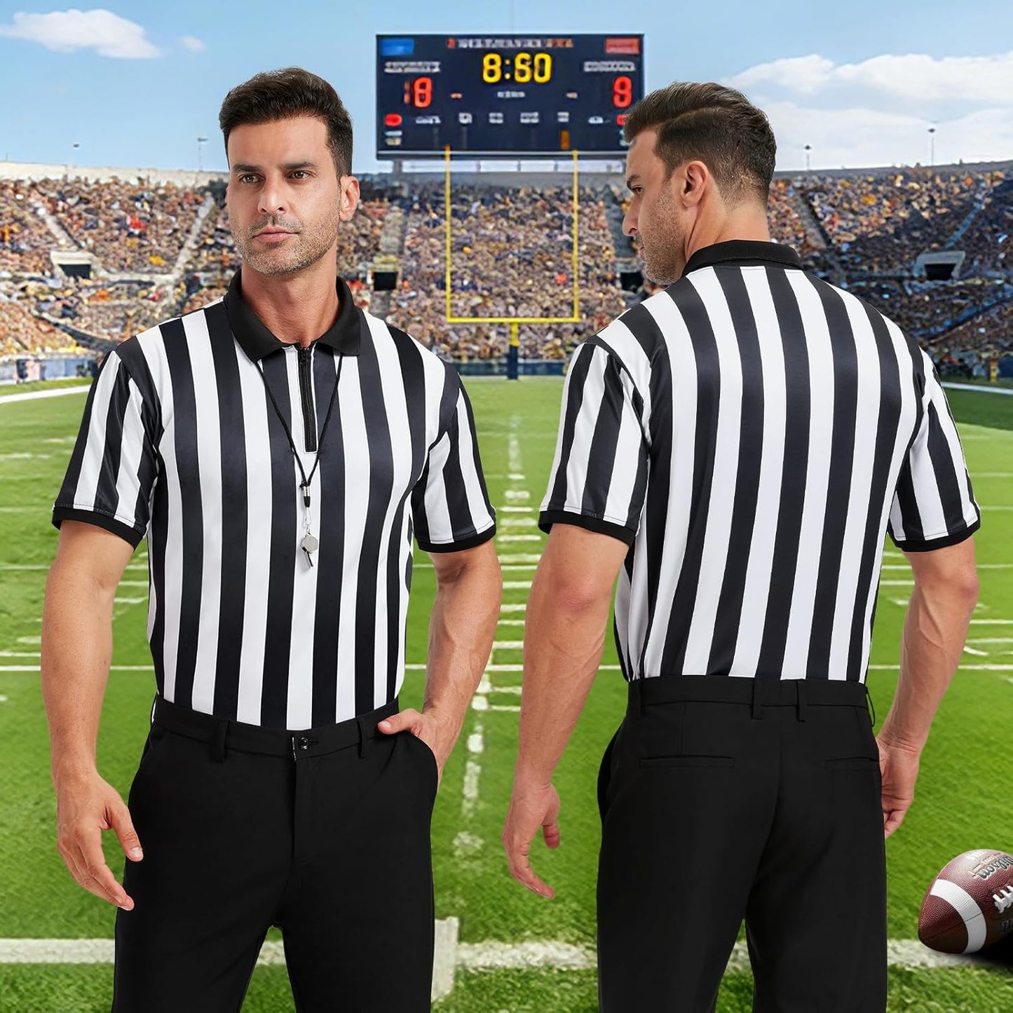 Skiennix Men's Referee Costume Kit - Complete Umpire Jersey with Whistle & Penalty Flag | Ideal for Soccer & Cosplay