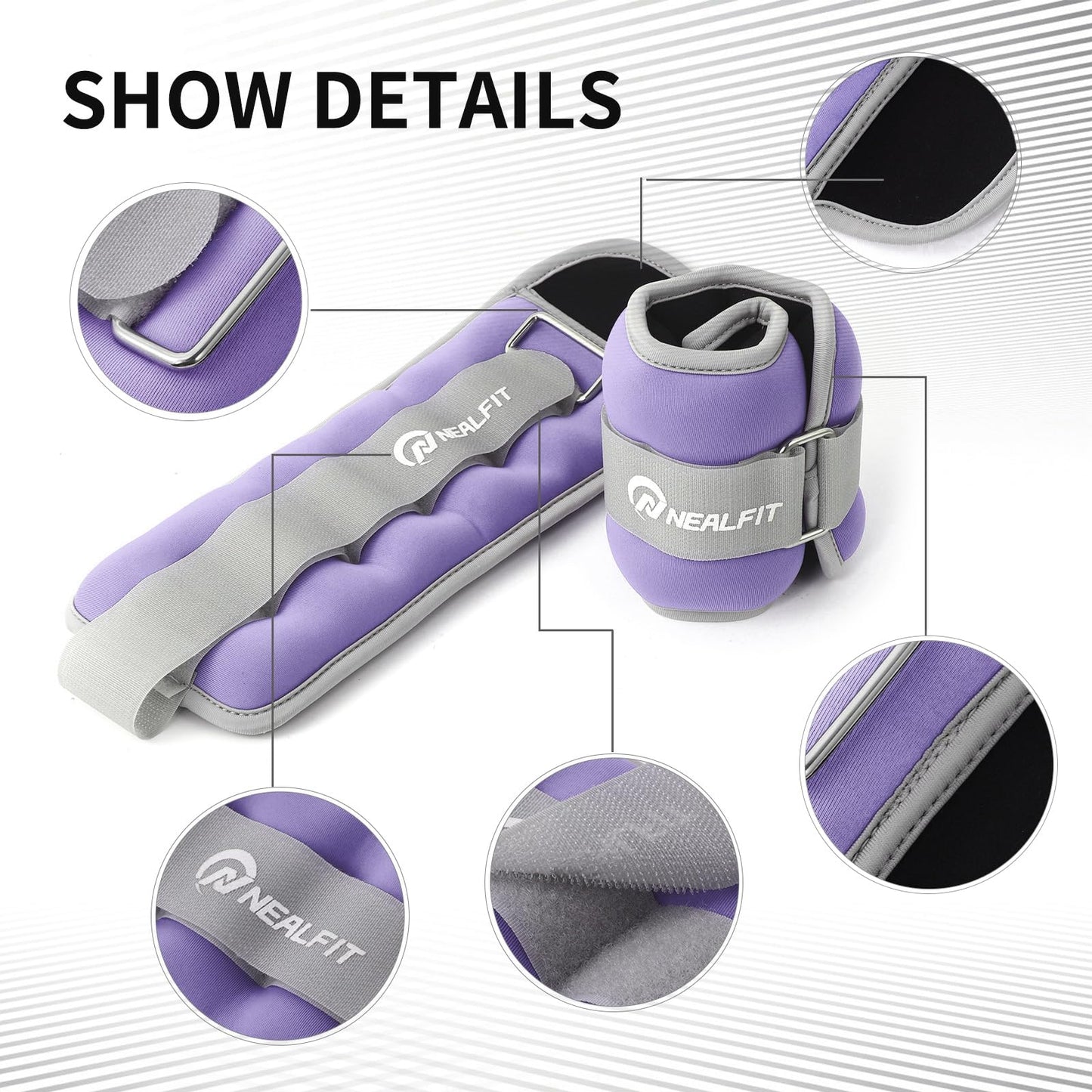 NEALFIT Ankle Weights 1/2/3/4/6/10 LBS for Men Women Kids, Leg Arm Wrist Weights with Adjustable Strap for Running, Aerobics, Strength Training, Physical Therapy, Fitness (Purple, 0.5 lb x 2 (1LB Pair))
