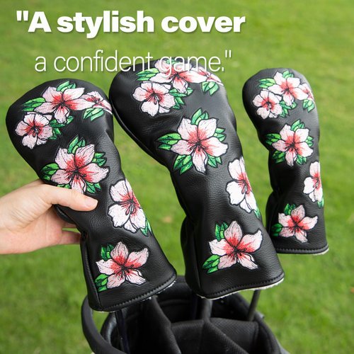 Golf Headcovers Embroidery Driver Cover Fariway Wood Headcover Hybrid Head Covers Leather Golf Club Covers for Most Brand,Black (for Driver)