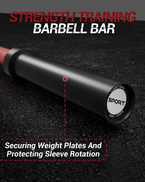7 ft Barbell Bar, 44 lbs Weight Lifting Bar with 1500 Load Weight Capacity, Fits 2" Plates for Home Gym Powerlifting, Squat, Deadlift, Bench Press & Overhead Press, Red Black