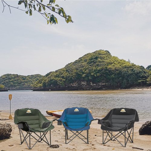 Colegence Oversized Camping Chairs - Heavy Duty Padded Lawn Chairs for Adults | Set of 2, 450LBS Support - Black & Grey