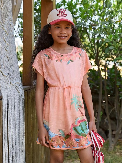 Haloumoning Girls Swim Cover-Up - Stylish Printed Short Sleeve Beachwear for Ages 5-14 Years