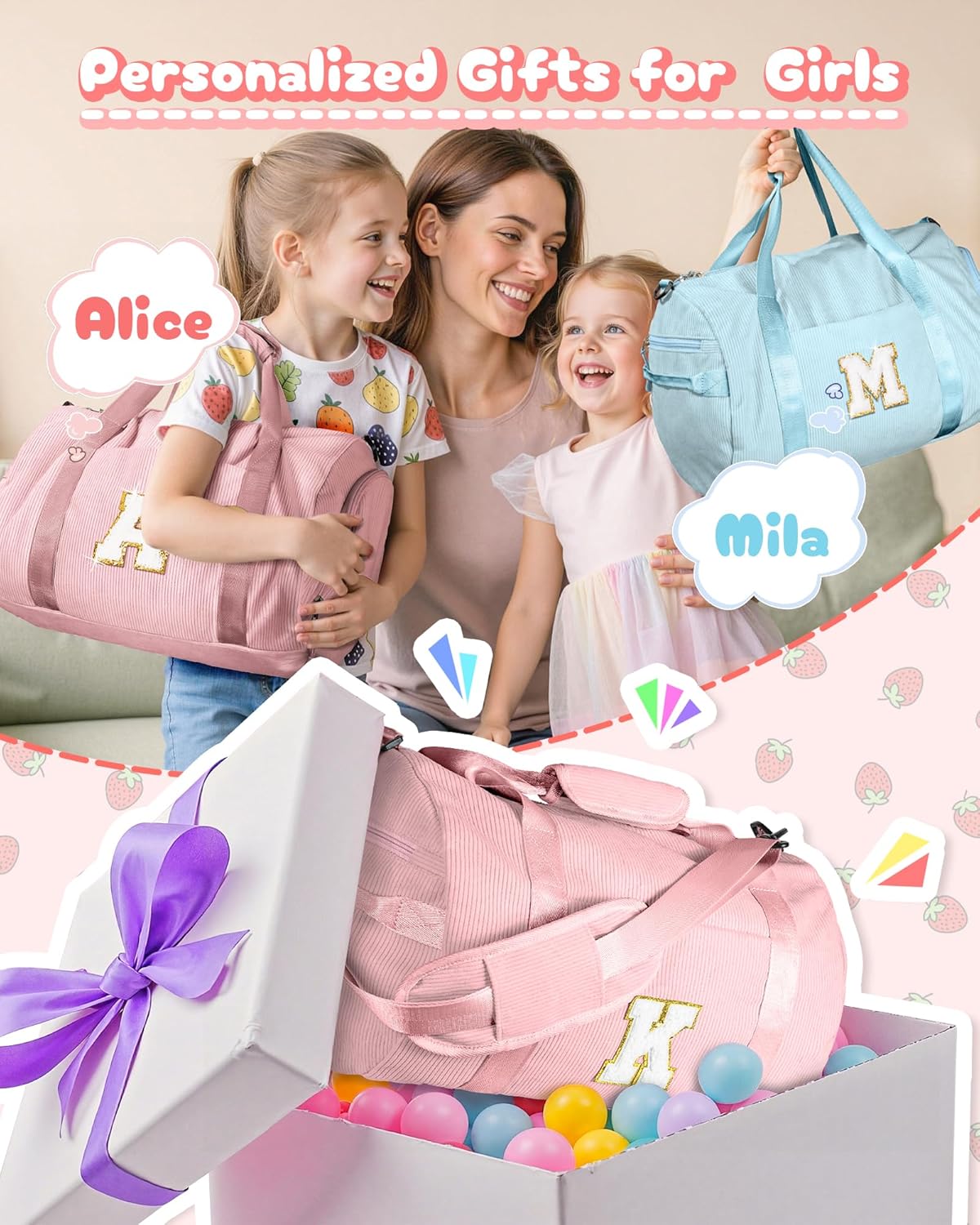 Skiennix Personalized Dance Gym Bag for Girls - Customized Duffle with Shoe Compartment & Toiletry Bag | Ideal Birthday Gift for Ages 3-8 (Letter Y)