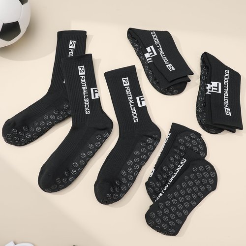 GGSTDDUP 6 Pairs Grip Soccer Socks for Men Anti Slip Athletic Socks Non-Slip Sports Football Basketball Socks with Grip Pads (Black)