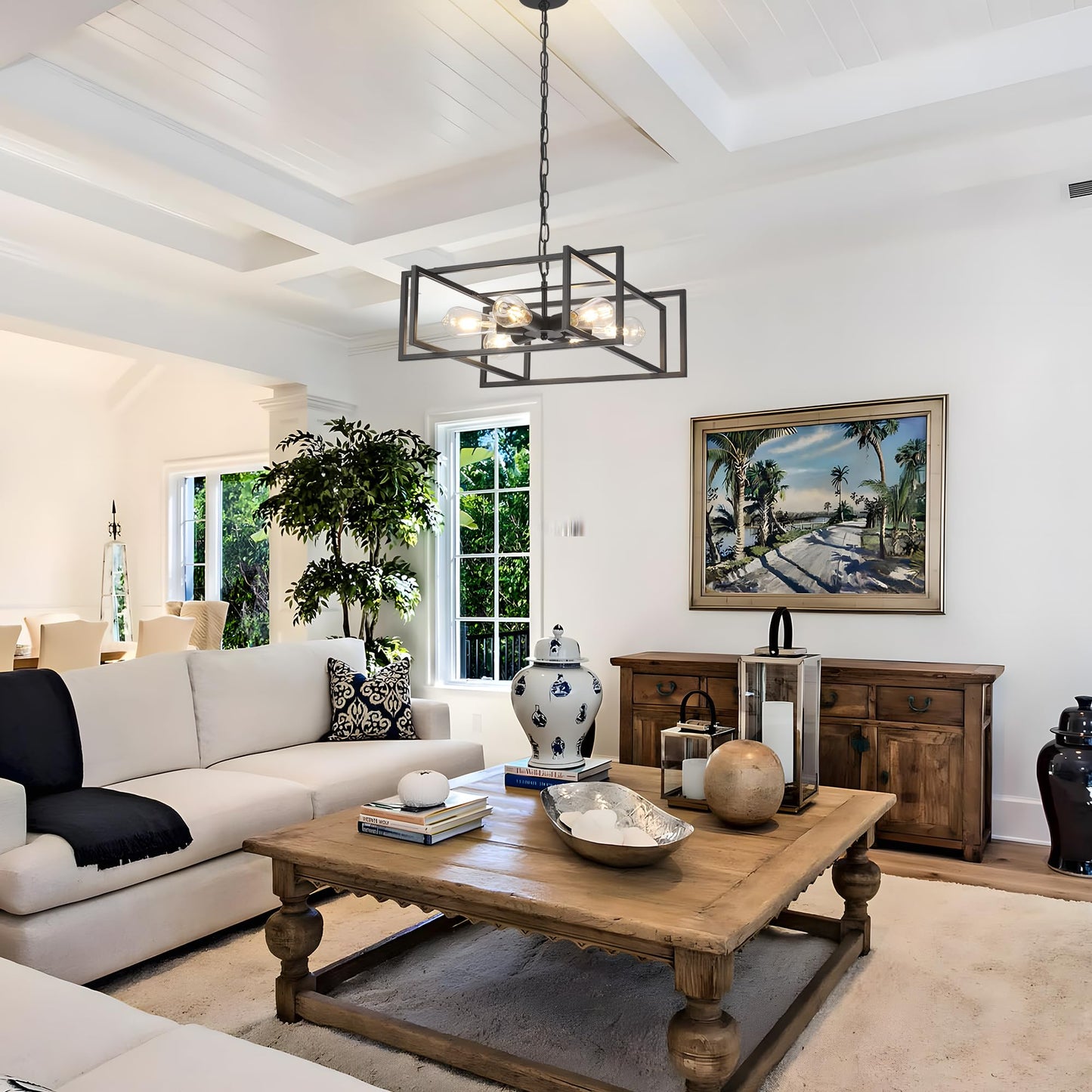 Febeleven 19.7" Matte Black Industrial Pendant Light, Hight Adjustable, 6-Lights Rustic Vintage Metal Chandelier Light Fixture for Kitchen Island Hallway Dining Room