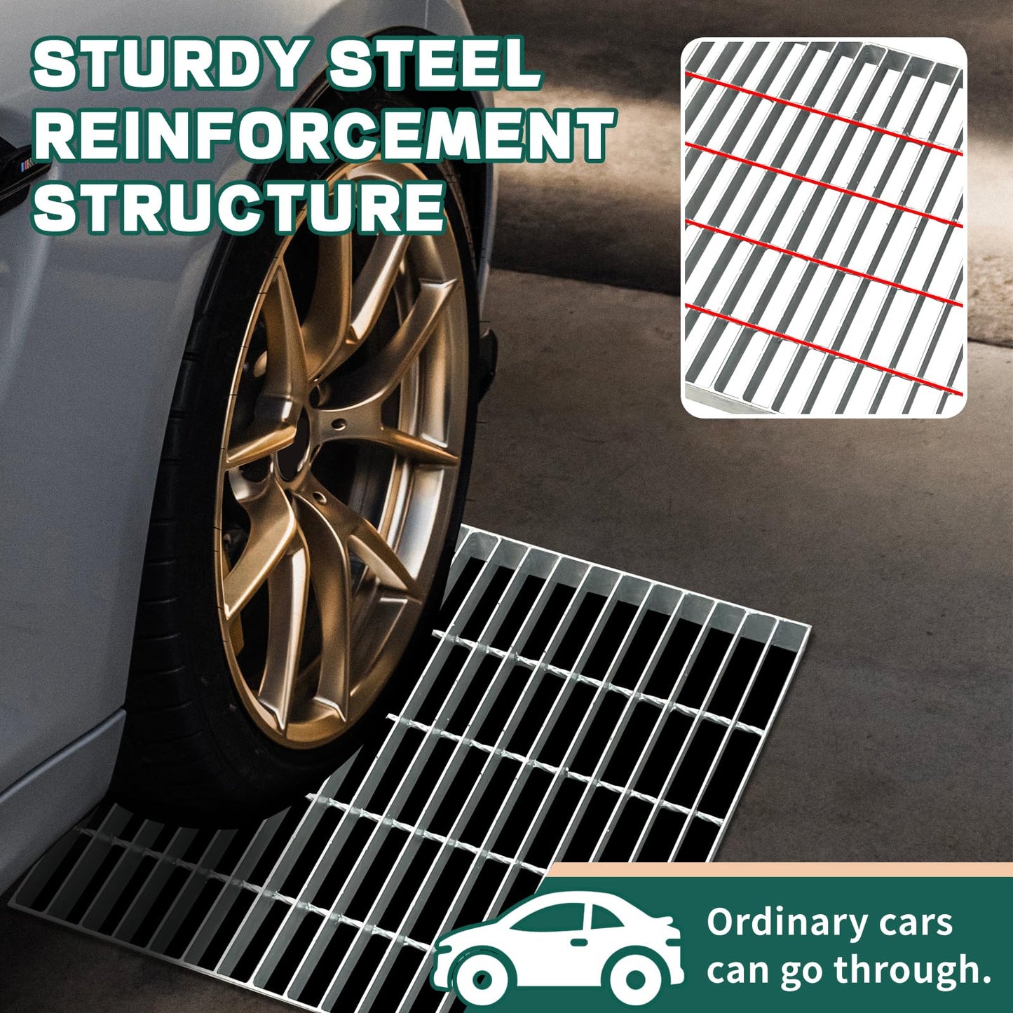 Tongmo 1.9IN Thick Galvanized Steel Drain Grate, B125 Class Sewer Grate, Weather-Resistant Outdoor Drain Cover, Heavy Duty Channel Grate, Silver Square Drainage Grate (19.6 * 19.6 * 1.9IN)