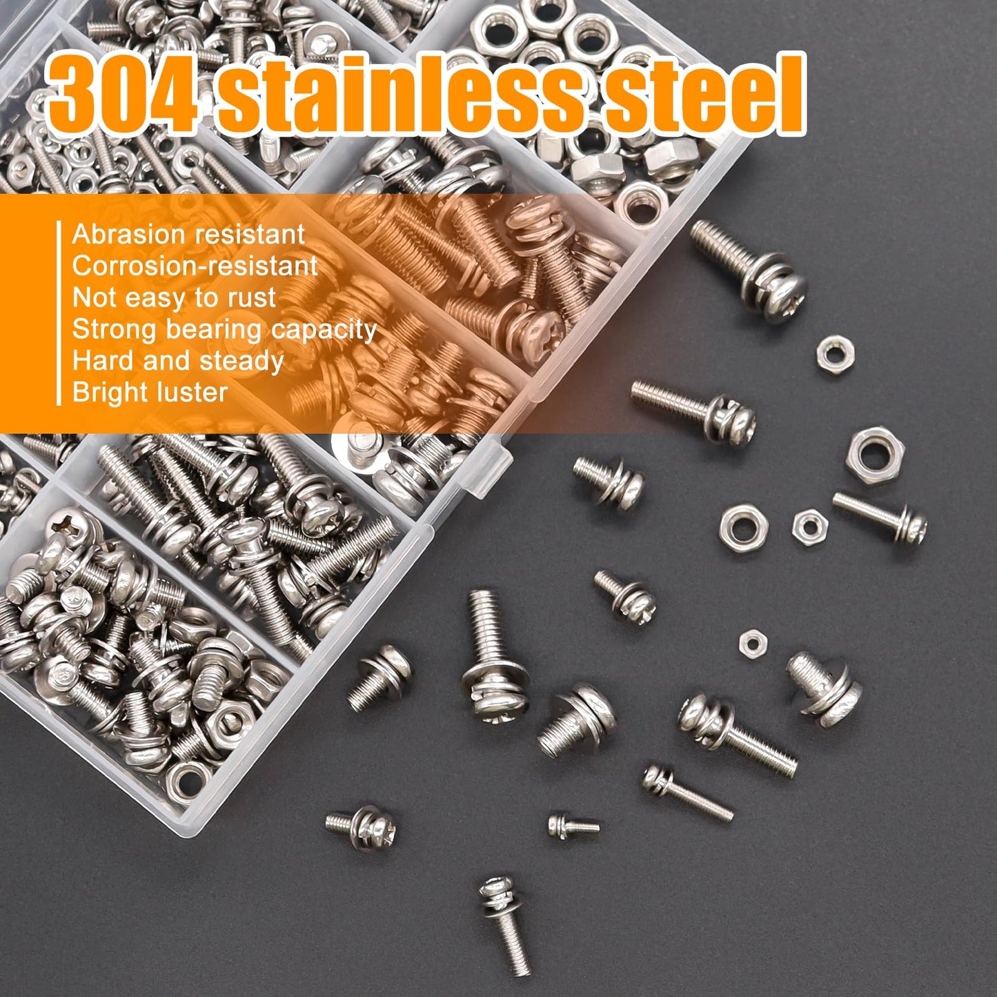 weideer 500Pcs Nut and Bolt Assortment Kit,M2 M2.5 M3 M4 M5 Machine Screws, 304 Stainless Steel Combination Screws for Electronics,Motorcycle,DIY Projects K-188